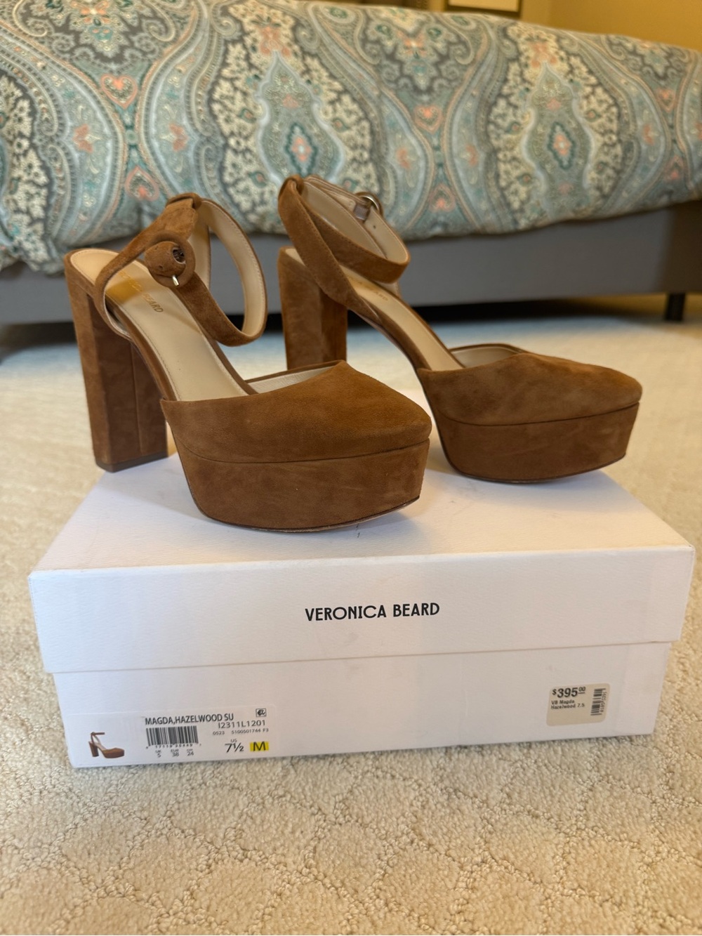 Veronica Beard Magda Hazelwood Suede Platform Heels